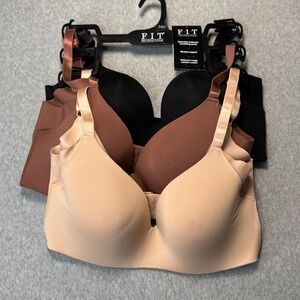 FIT Figure Improving Technology 36D Wireless Smoothing Bra 3 Pack Black Brown